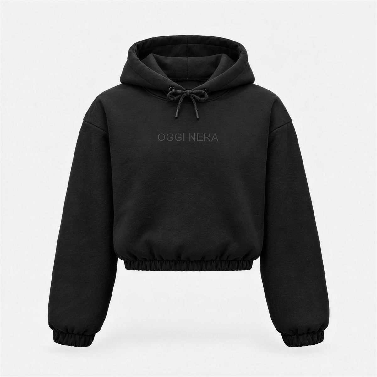 Women's "OGGI NERA" Crop Hoodie with Central Embroidery