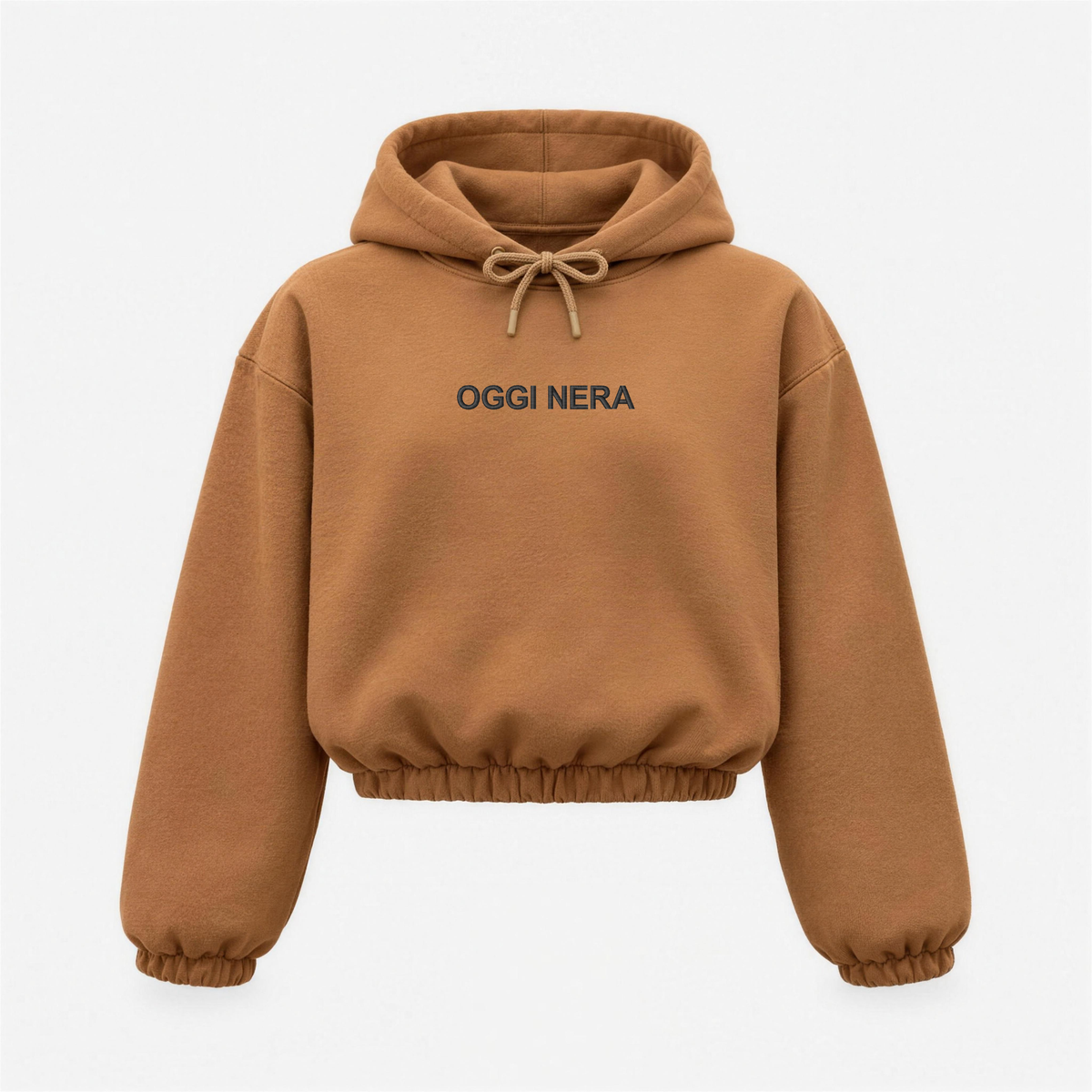 Women's "OGGI NERA" Crop Hoodie with Central Embroidery