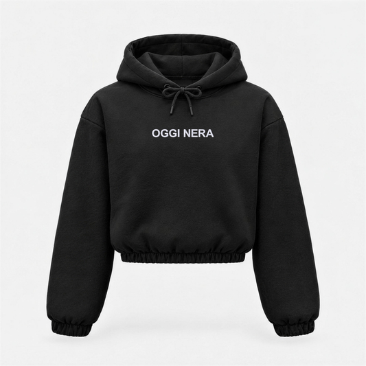 Women's "OGGI NERA" Crop Hoodie with Central Embroidery