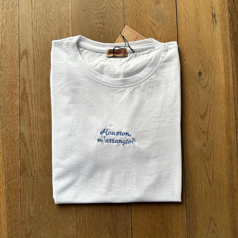 T-shirt Donna Ricamata " Houston m'arrangio? "