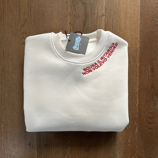 felpa donna ricamata scusa il ritardo non volevo venire