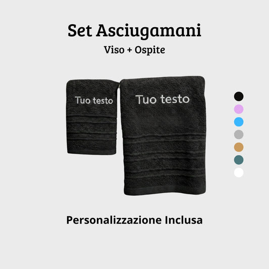 Set Asciugamani Personalizzati – Coppia Viso e Ospite Ricamata