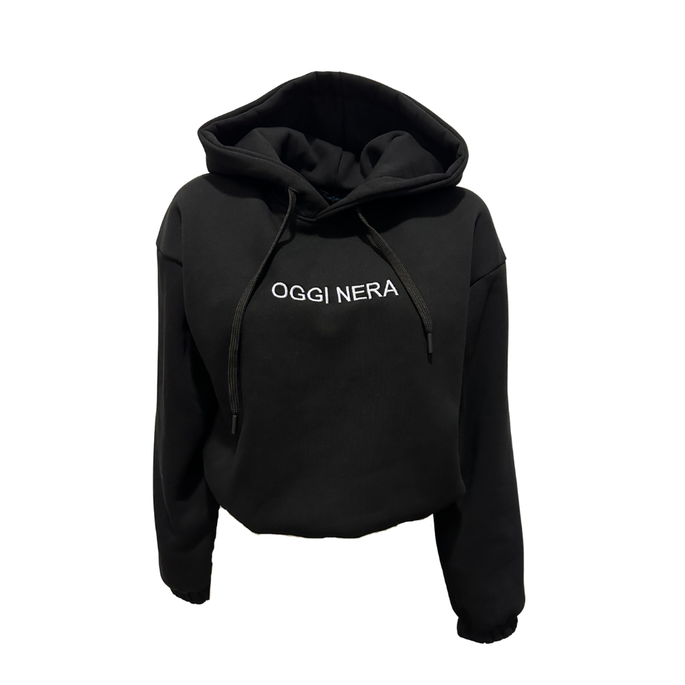 Felpa Crop Donna con Cappuccio "OGGI NERA" – Ricamo centrale