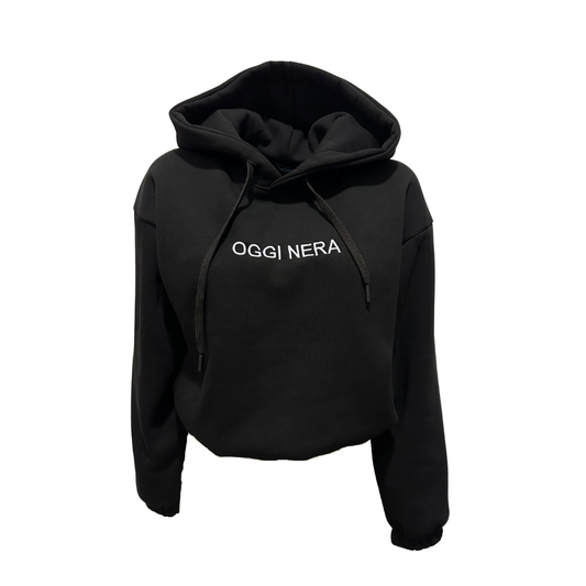 Felpa Crop Donna con Cappuccio "OGGI NERA" – Ricamo centrale
