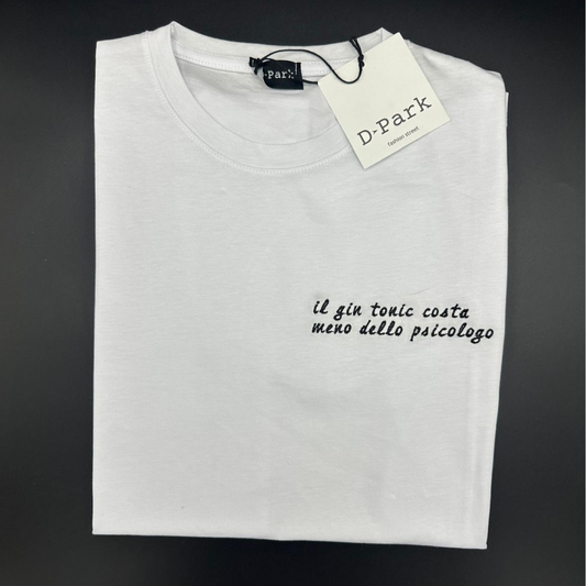 T-shirt donna ricamata  - il gin tonic costa meno dello psicologo
