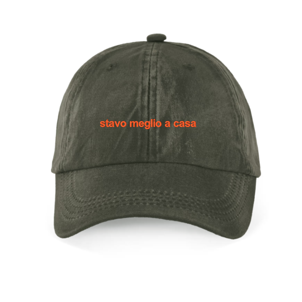 Cappellino Vintage " STAVO MEGLIO A CASA " Ricamato