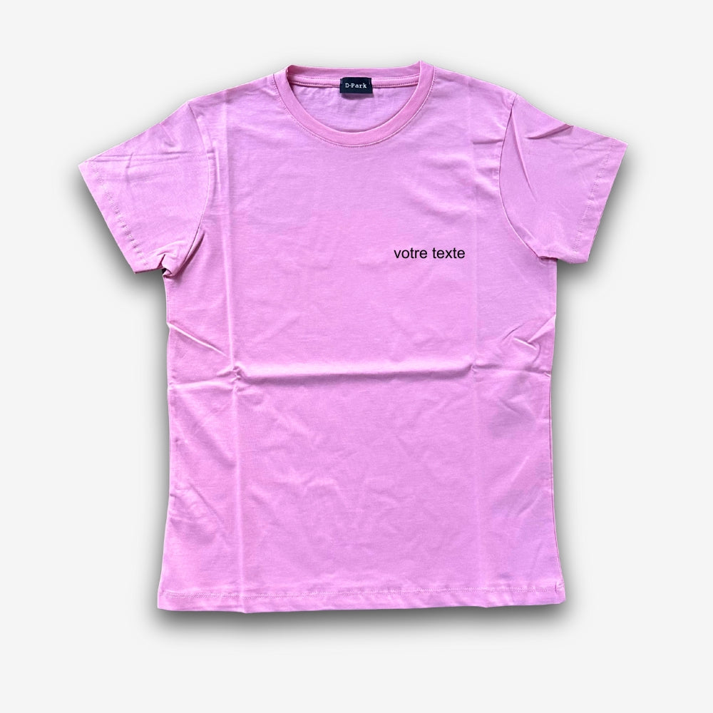 T-shirt femme personnalisée avec broderie centrée ou côté cœur