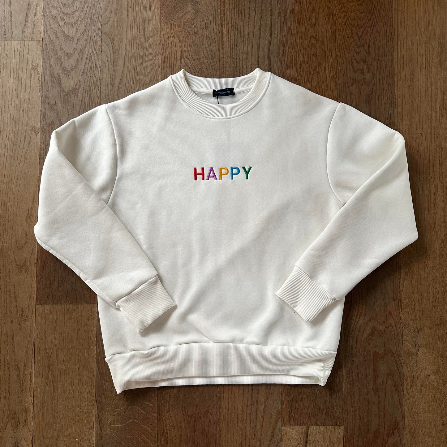 Felpa donna "HAPPY" – Ricamo multicolore centrale