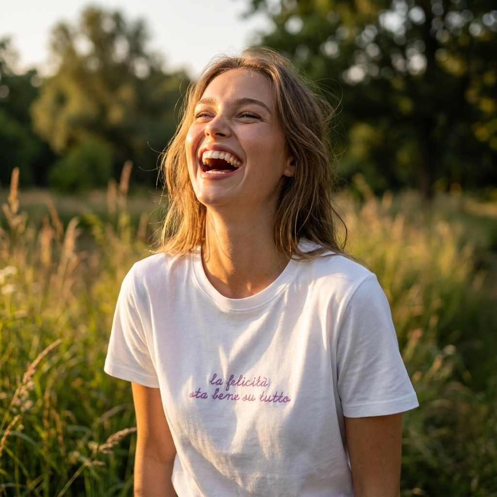 Women's Embroidered T-Shirt "Happiness Looks Good on Everything"