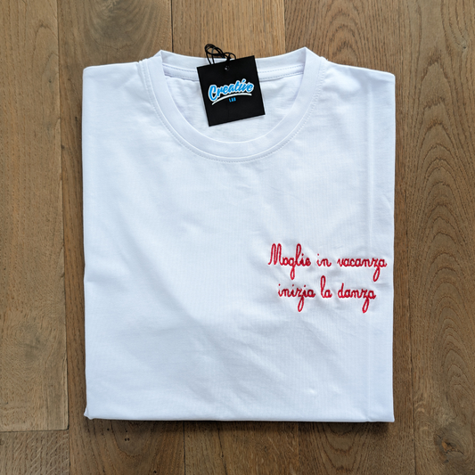 T-shirt Uomo "Moglie in Vacanza Inizia la Danza" – Ricamo Lato Cuore