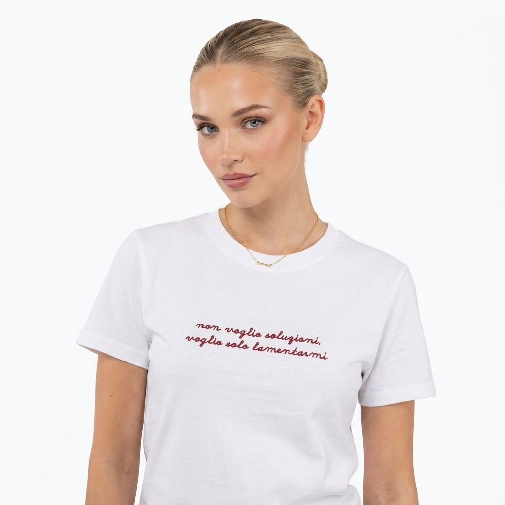 t-shirt donna ricamata non voglio soluzioni voglio solo lamentarmi