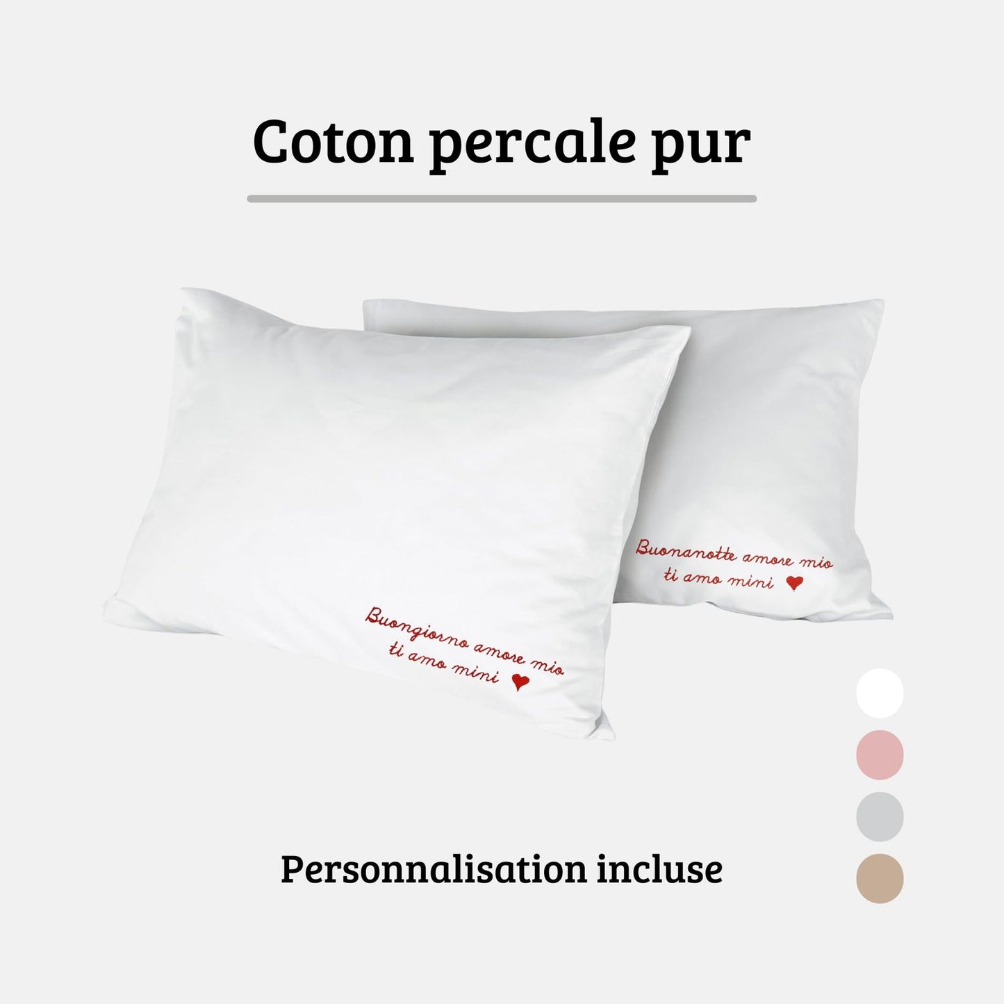 Lot de deux taies d’oreiller brodées premium (coton percale)