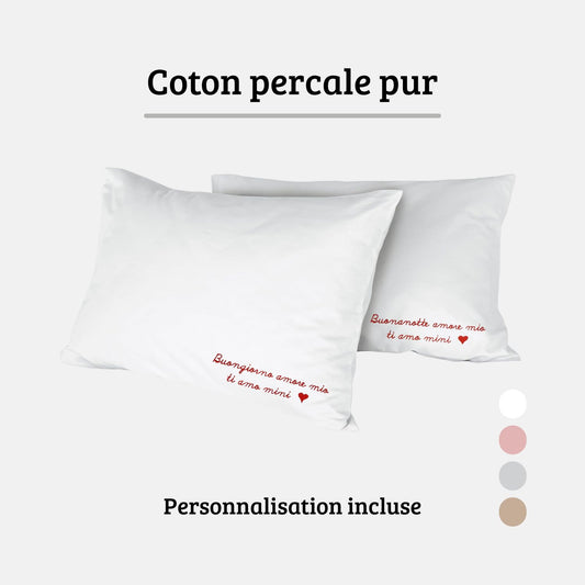 Lot de deux taies d’oreiller brodées premium (coton percale)
